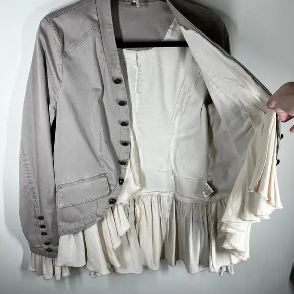 Free People Ruffles Romance Jacket Natural Blazer Womens Sz Medium Cool Buttons - Picture 8 of 16